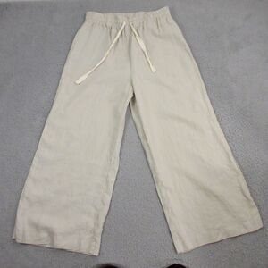 Sunday Morning Women French Linen Pull On Pants size M/L Wide Leg Lagenlook Boho
